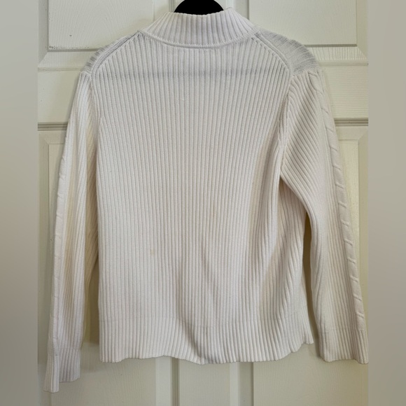 Hasting & Smith Petite Large White Zip Cable Knit Cardigan Sweater 100% Cotton - Picture 6 of 7